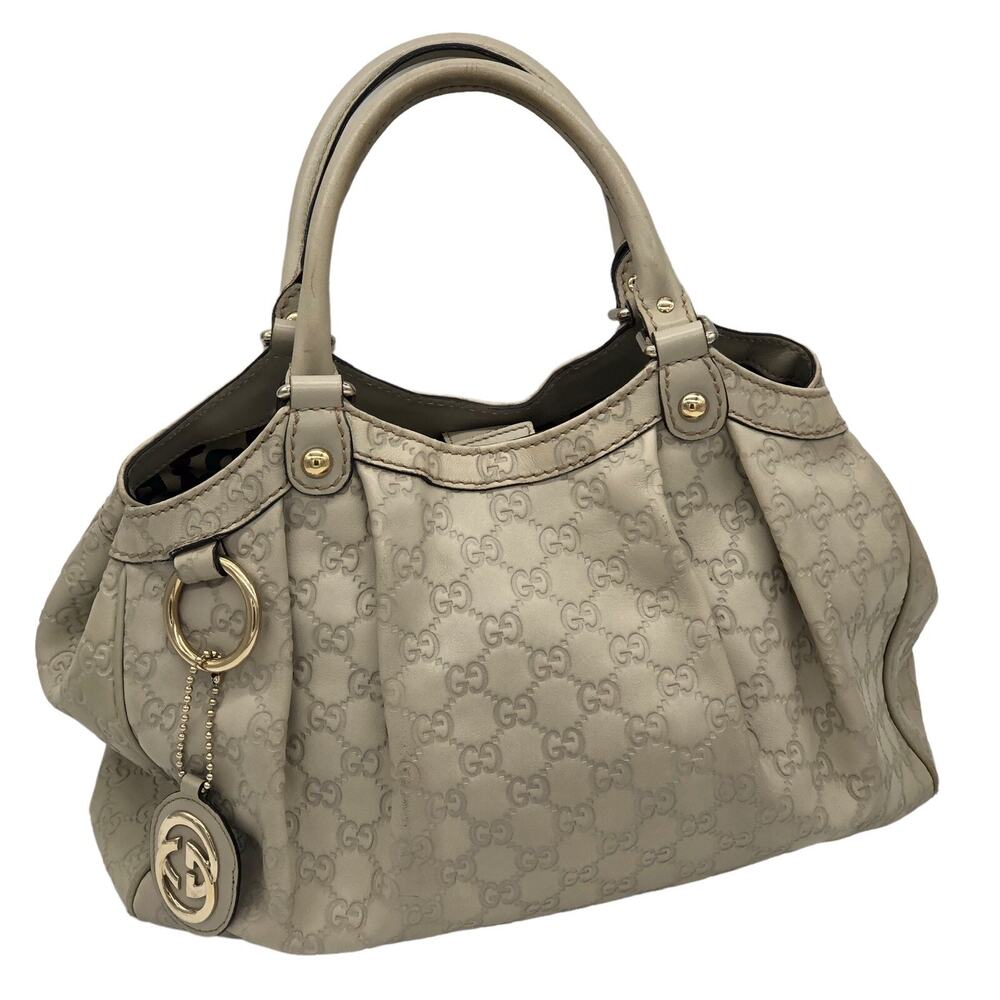GUCCI GUCCISSIMA Sukey 211944 Medium Leather Tote Handbag Ivory with Gold